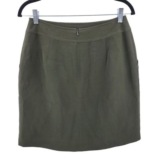 Vintage 90s Jones New York Silk Pencil Skirt 8 Army Green Mini Patch Pockets - Picture 1 of 9